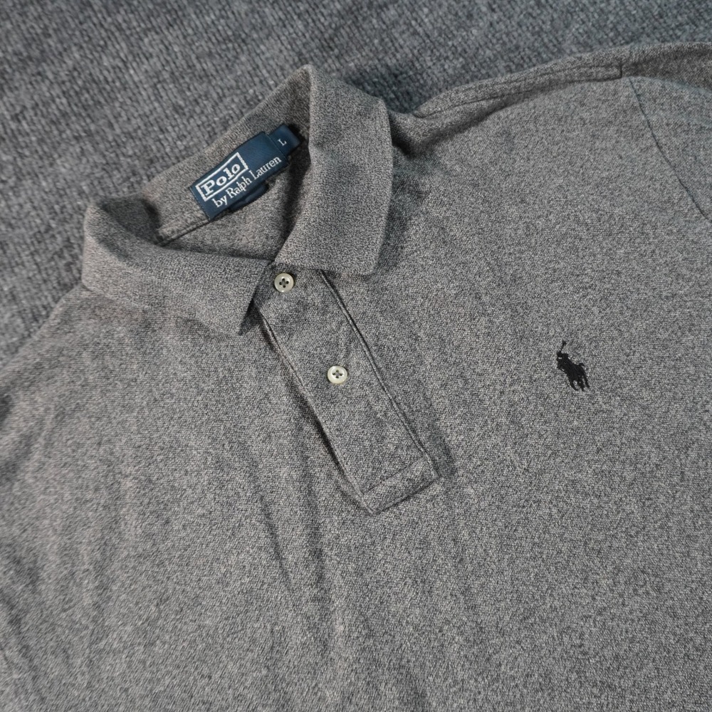 Polo Ralph Lauren Polo Shirt Mens Large Grey Long Sleeve Cotton Pique Pony Logo